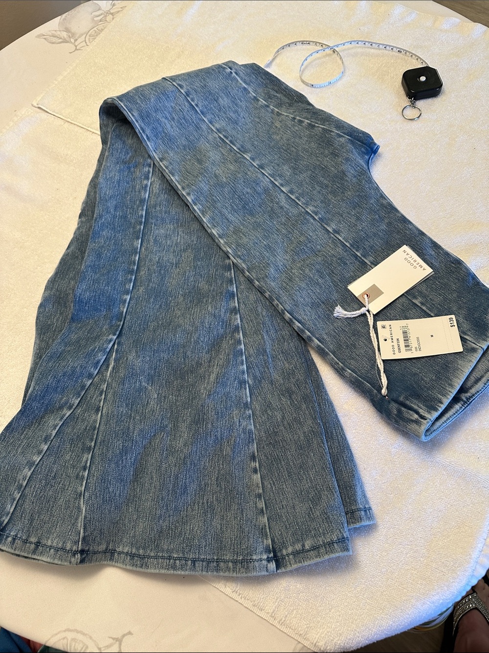 Good American Medium Blue Flare Jeans with Panel Seams